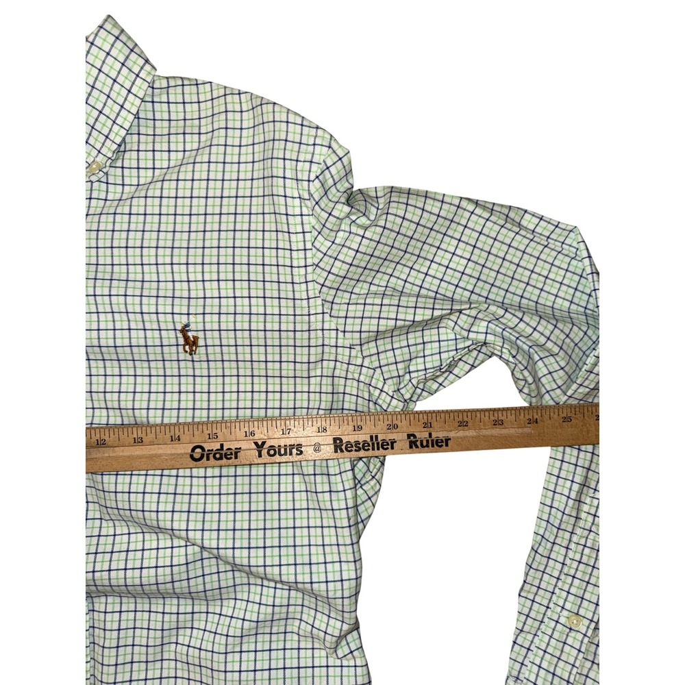 Ralph Lauren Button Down Shirt Mens Small Green Navy Tattersall Long Sleeve - Picture 4 of 6